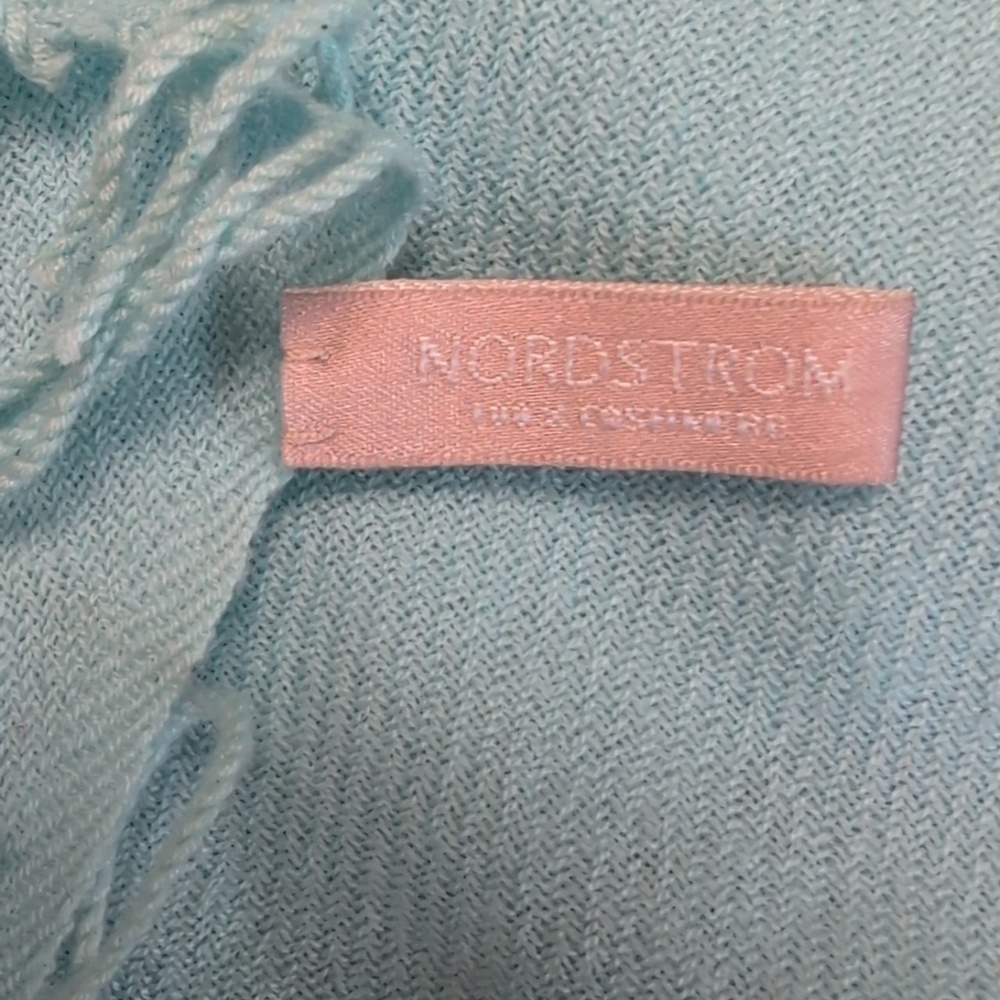 Nordstrom 100% cashmere scarf wrap aqua color - Picture 2 of 3